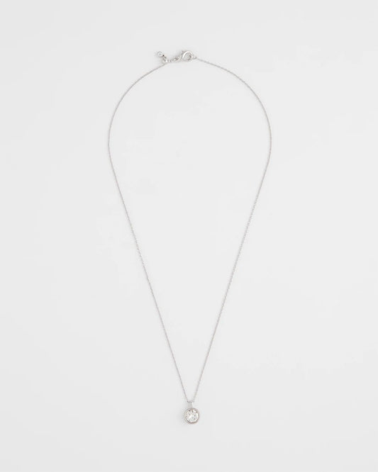 Chico's Everyday - Bezel Set Pendant Silvertone Necklace Silver