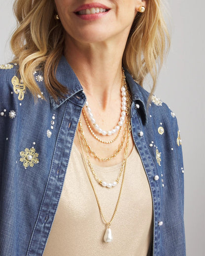 Chico's Essential - Convertible Pearl Multistrand Necklace Pearl