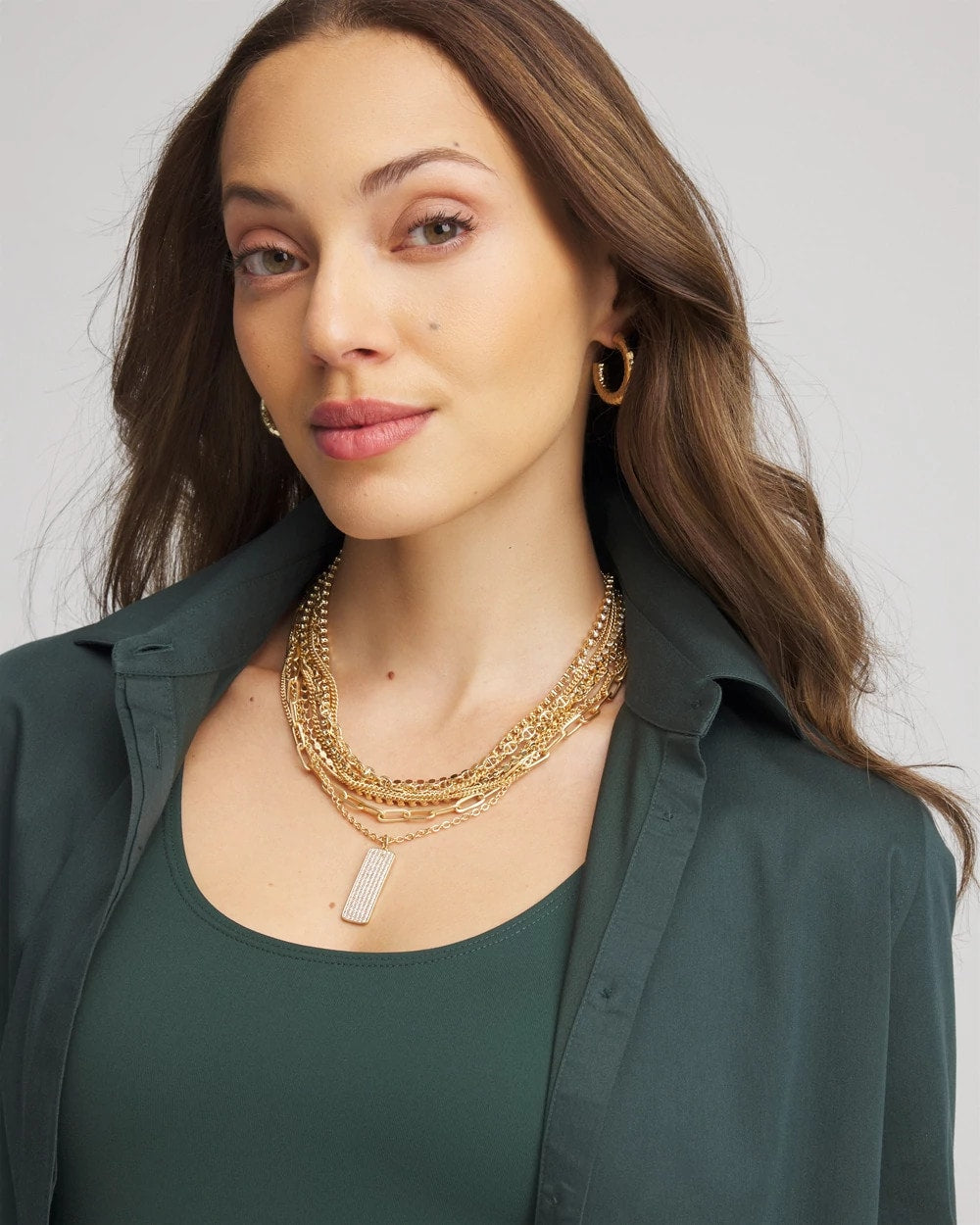 Chico's New - Convertible Gold Pave Pendant Necklace Gold