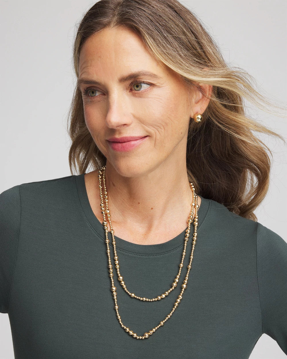 Chico's Value - Goldtone Long Beaded Necklace Gold