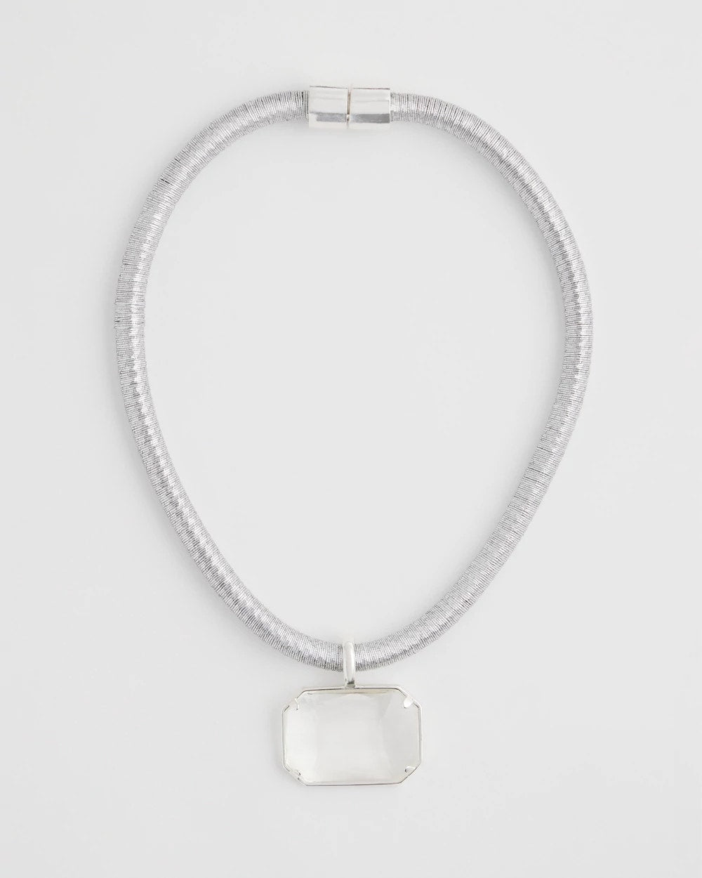 Chico's Great Value - Silvertone Gem Pendant Cord Necklace Silver