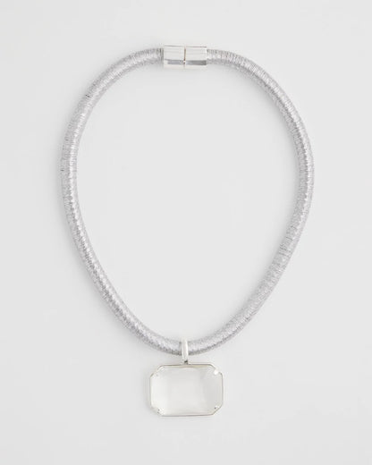 Chico's Great Value - Silvertone Gem Pendant Cord Necklace Silver