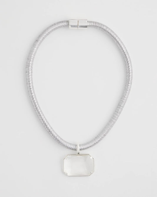 Chico's Great Value - Silvertone Gem Pendant Cord Necklace Silver