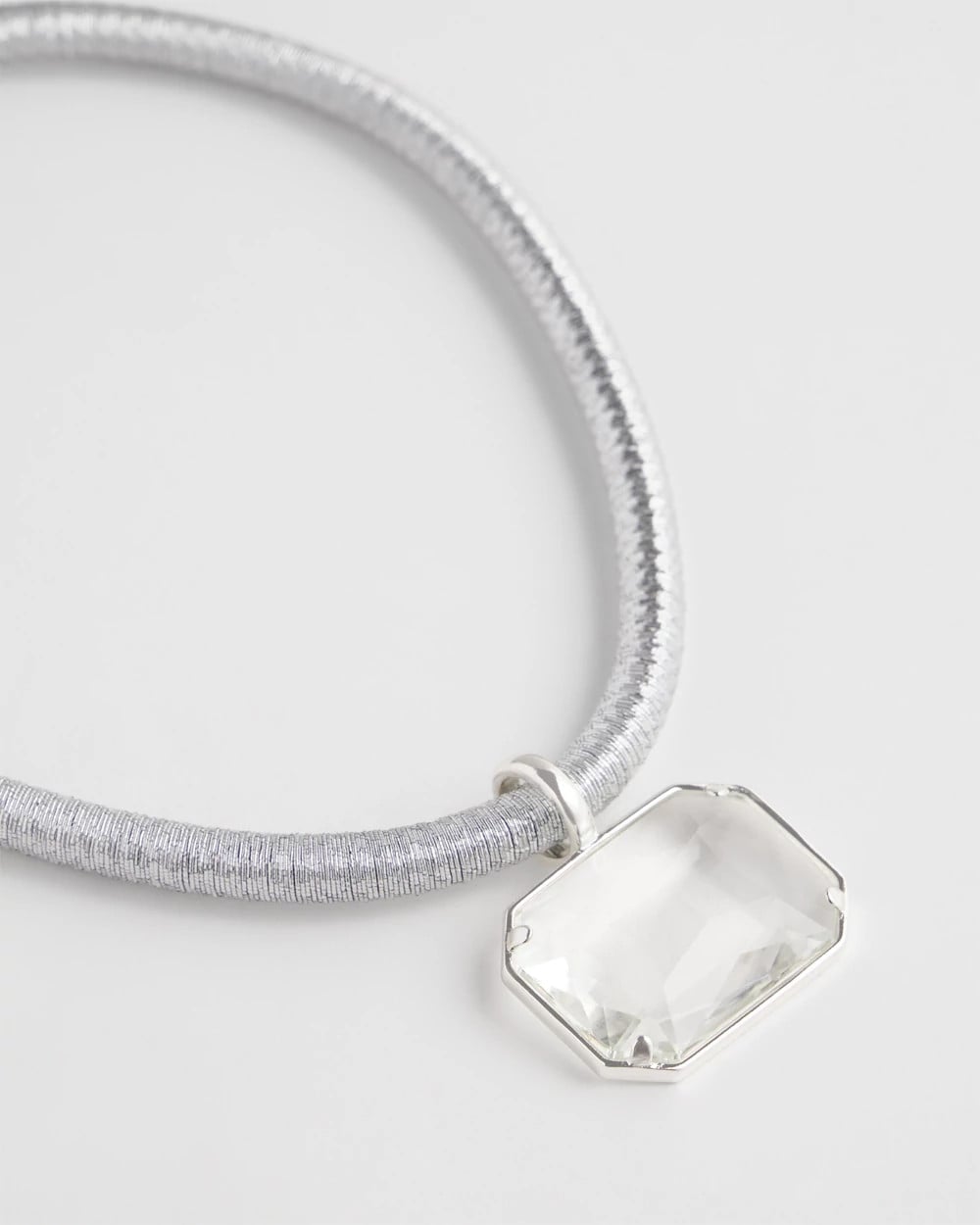 Chico's Great Value - Silvertone Gem Pendant Cord Necklace Silver