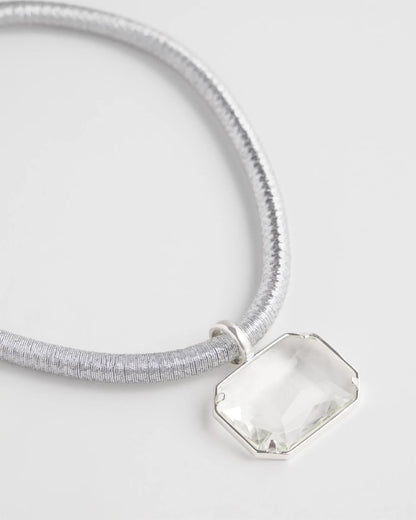Chico's Great Value - Silvertone Gem Pendant Cord Necklace Silver