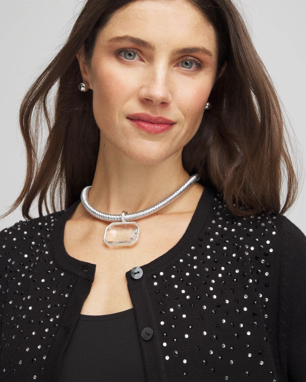Chico's Great Value - Silvertone Gem Pendant Cord Necklace Silver
