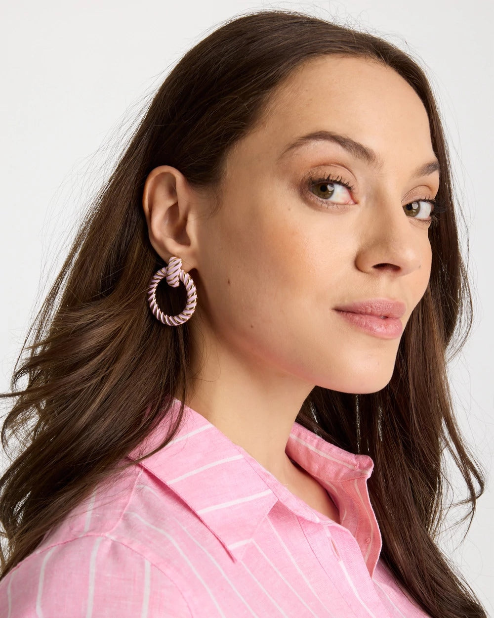 Chico's Latest - Pink Twist Drop Hoop Earrings Pink