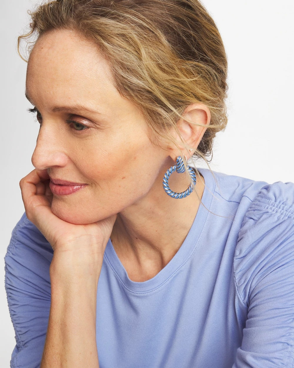 Chico's Premium - Blue Twist Drop Hoop Earrings Blue