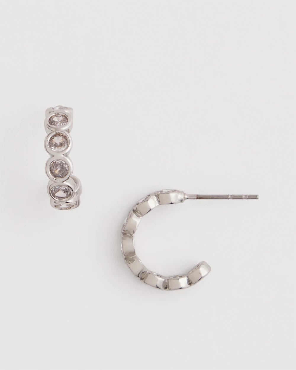 Chico's Exclusive - Silvertone Crystal Mini Hoop Earrings Silver