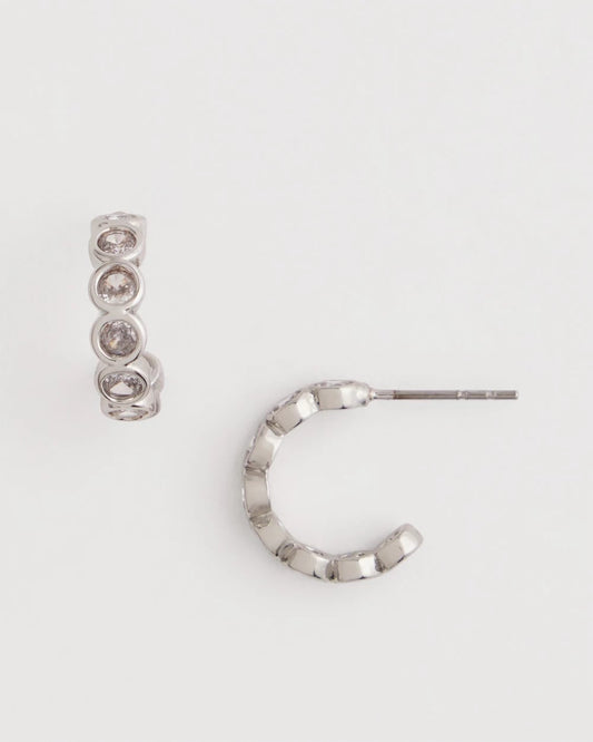 Chico's Exclusive - Silvertone Crystal Mini Hoop Earrings Silver