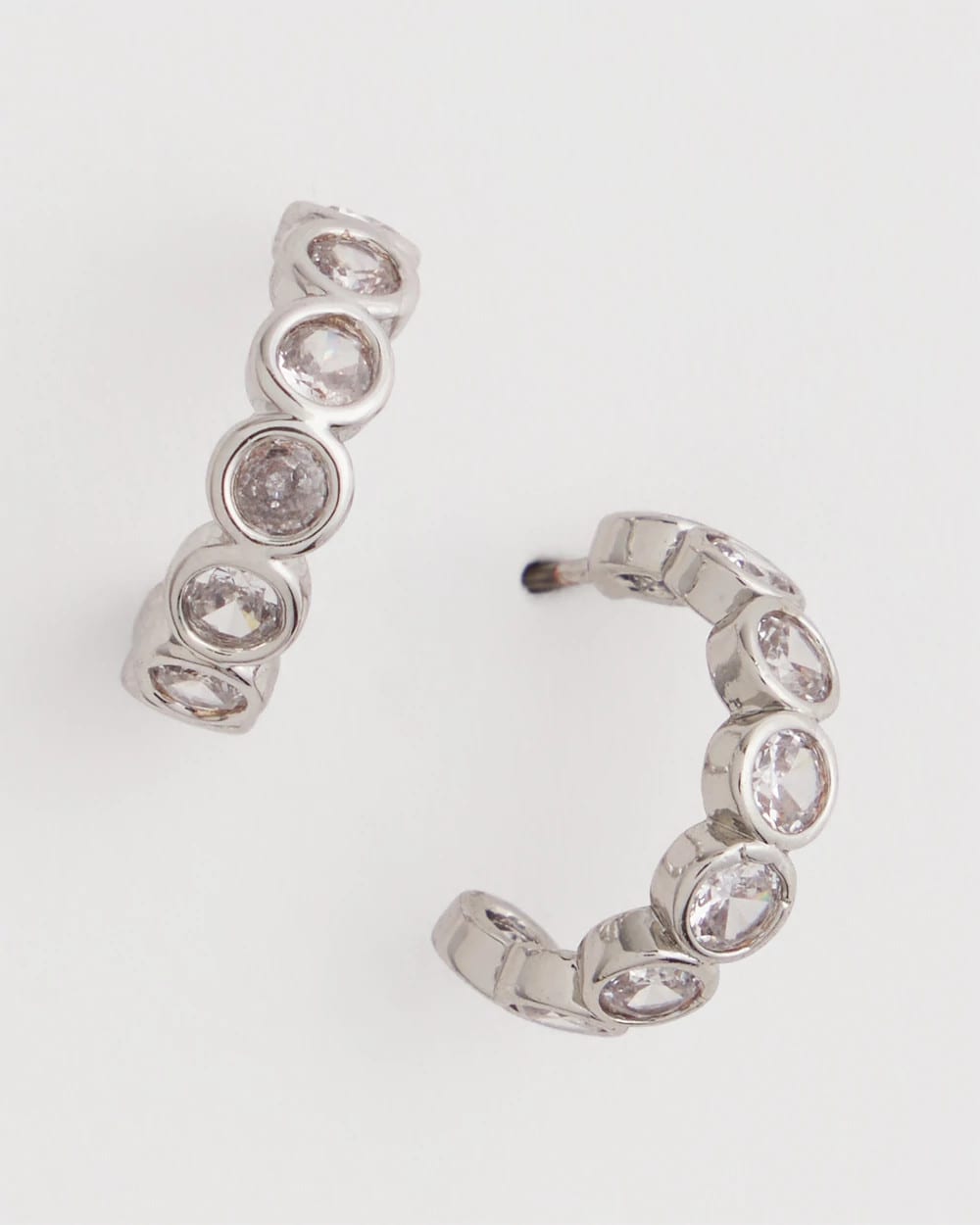 Chico's Exclusive - Silvertone Crystal Mini Hoop Earrings Silver
