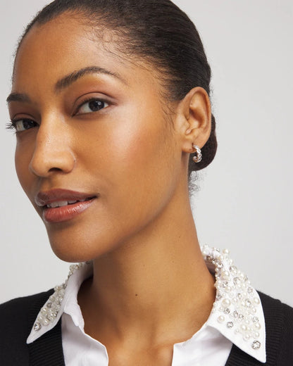 Chico's Exclusive - Silvertone Crystal Mini Hoop Earrings Silver