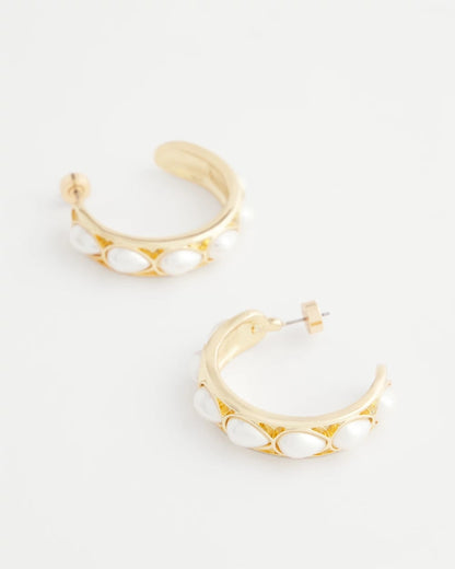 Chico's Essential - No Droop® Faux Pearl Hoop Earrings Pearl