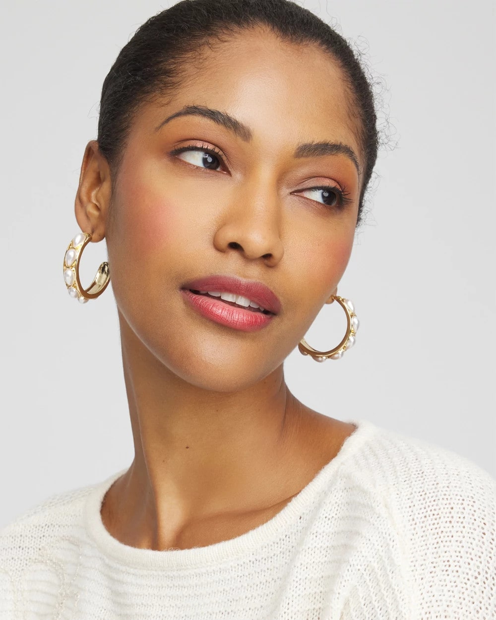 Chico's Essential - No Droop® Faux Pearl Hoop Earrings Pearl