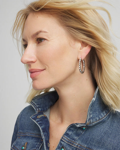 Chico's Classic - Silvertone Beaded Hoop Earrings Silver
