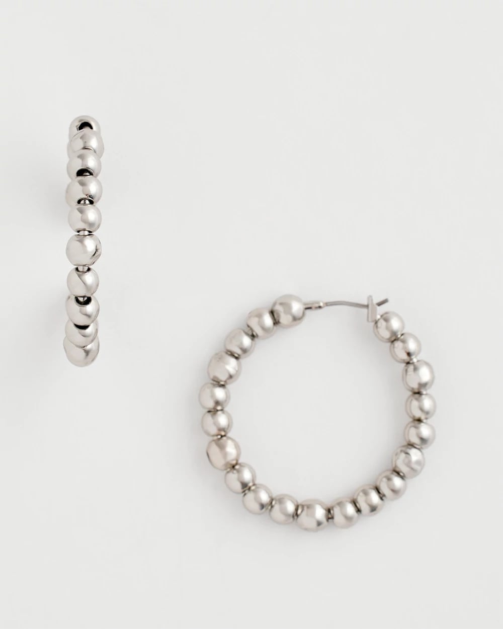 Chico's Classic - Silvertone Beaded Hoop Earrings Silver