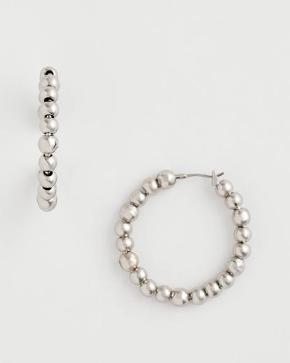Chico's Classic - Silvertone Beaded Hoop Earrings Silver