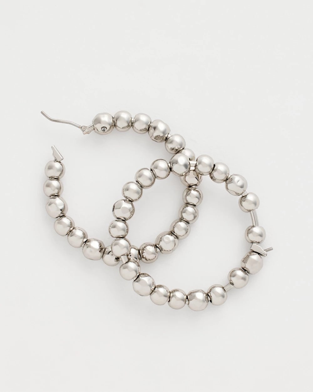 Chico's Classic - Silvertone Beaded Hoop Earrings Silver
