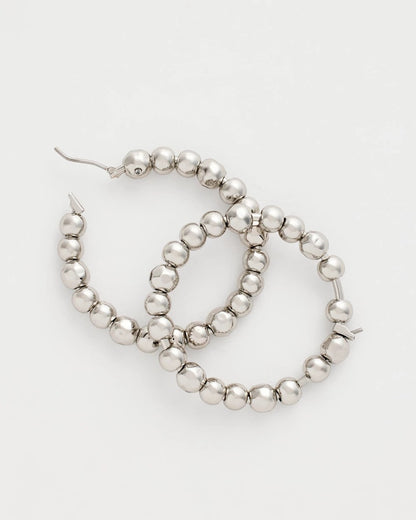 Chico's Classic - Silvertone Beaded Hoop Earrings Silver