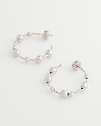 Chico's Discount - Silvertone Beaded Hoop Earrings Silver