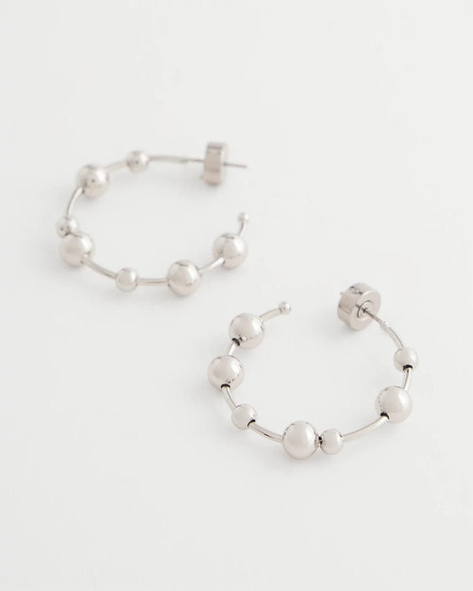 Chico's Discount - Silvertone Beaded Hoop Earrings Silver