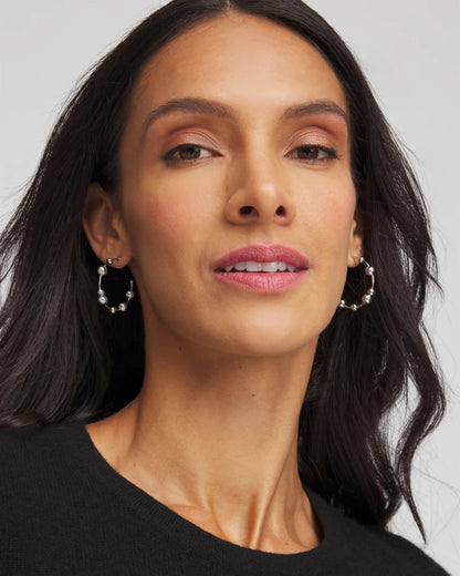 Chico's Discount - Silvertone Beaded Hoop Earrings Silver