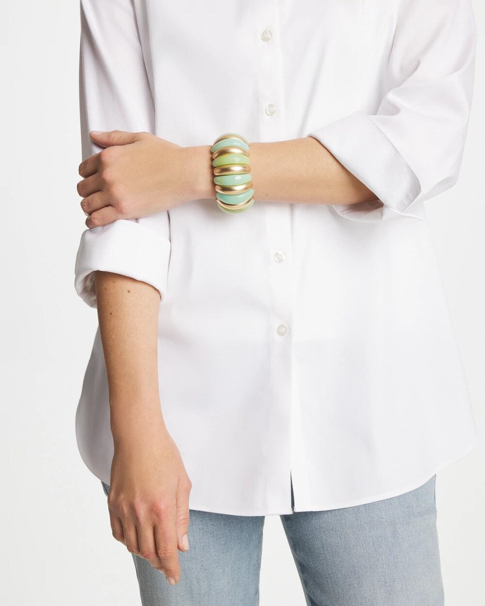 Chico's Customer Favorite - Aqua and Gold Stretch Bracelet Aqua