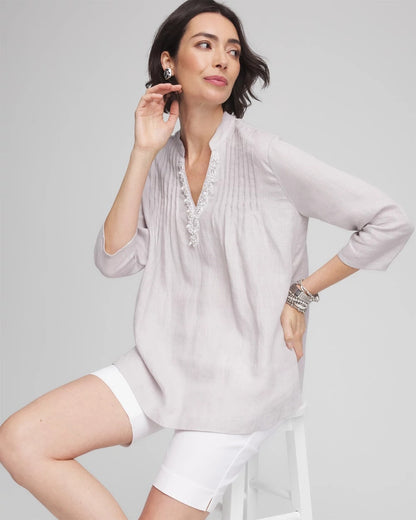 Chico's Hot Sale - Embellished Linen Kurta Tunic Dove Gray