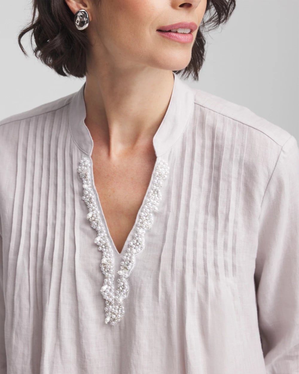 Chico's Hot Sale - Embellished Linen Kurta Tunic Dove Gray