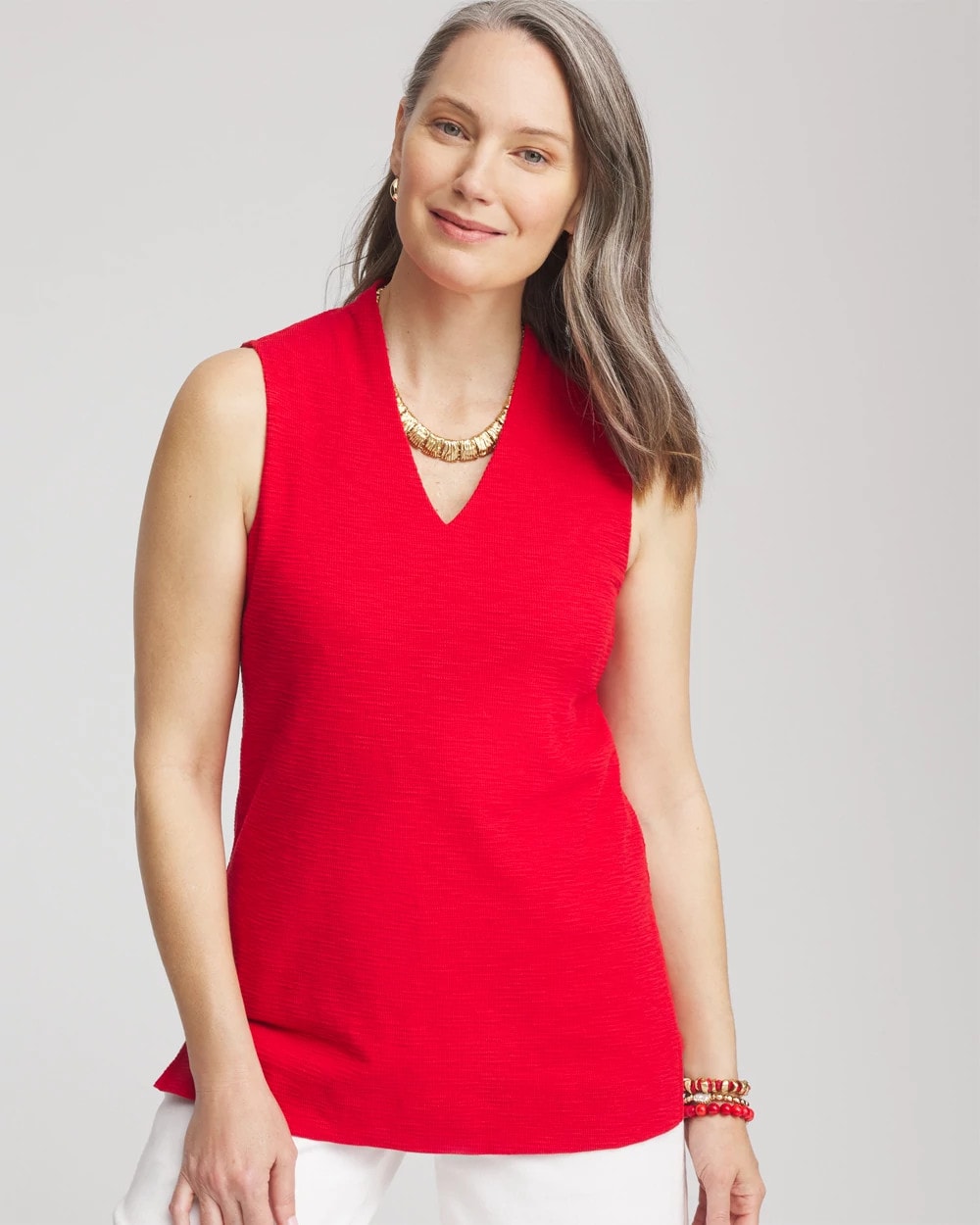 Chico's Hot Sale - Textured Sleeveless V-Neck Tunic Red Glow