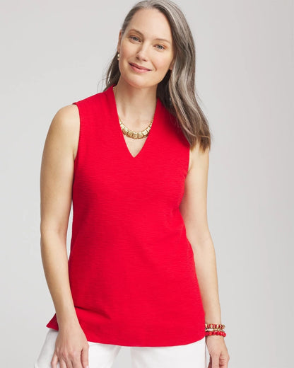 Chico's Hot Sale - Textured Sleeveless V-Neck Tunic Red Glow