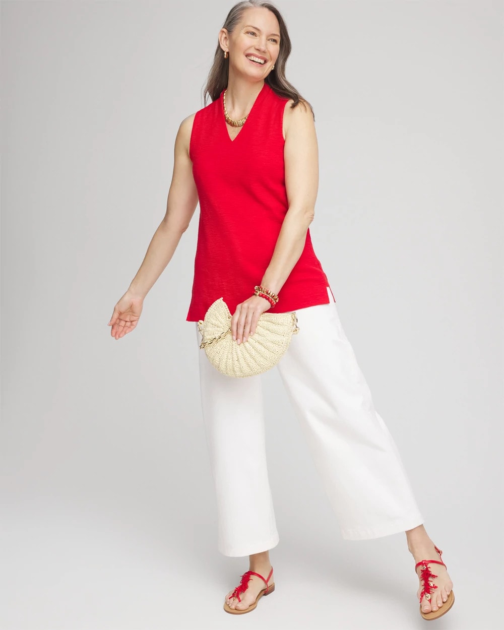 Chico's Hot Sale - Textured Sleeveless V-Neck Tunic Red Glow