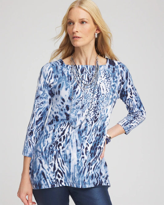 Chico's Quality - Animal Print Square Neck Tunic Classic Navy