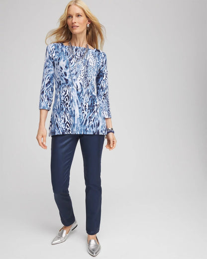 Chico's Quality - Animal Print Square Neck Tunic Classic Navy