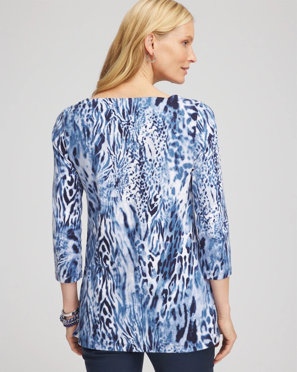 Chico's Quality - Animal Print Square Neck Tunic Classic Navy