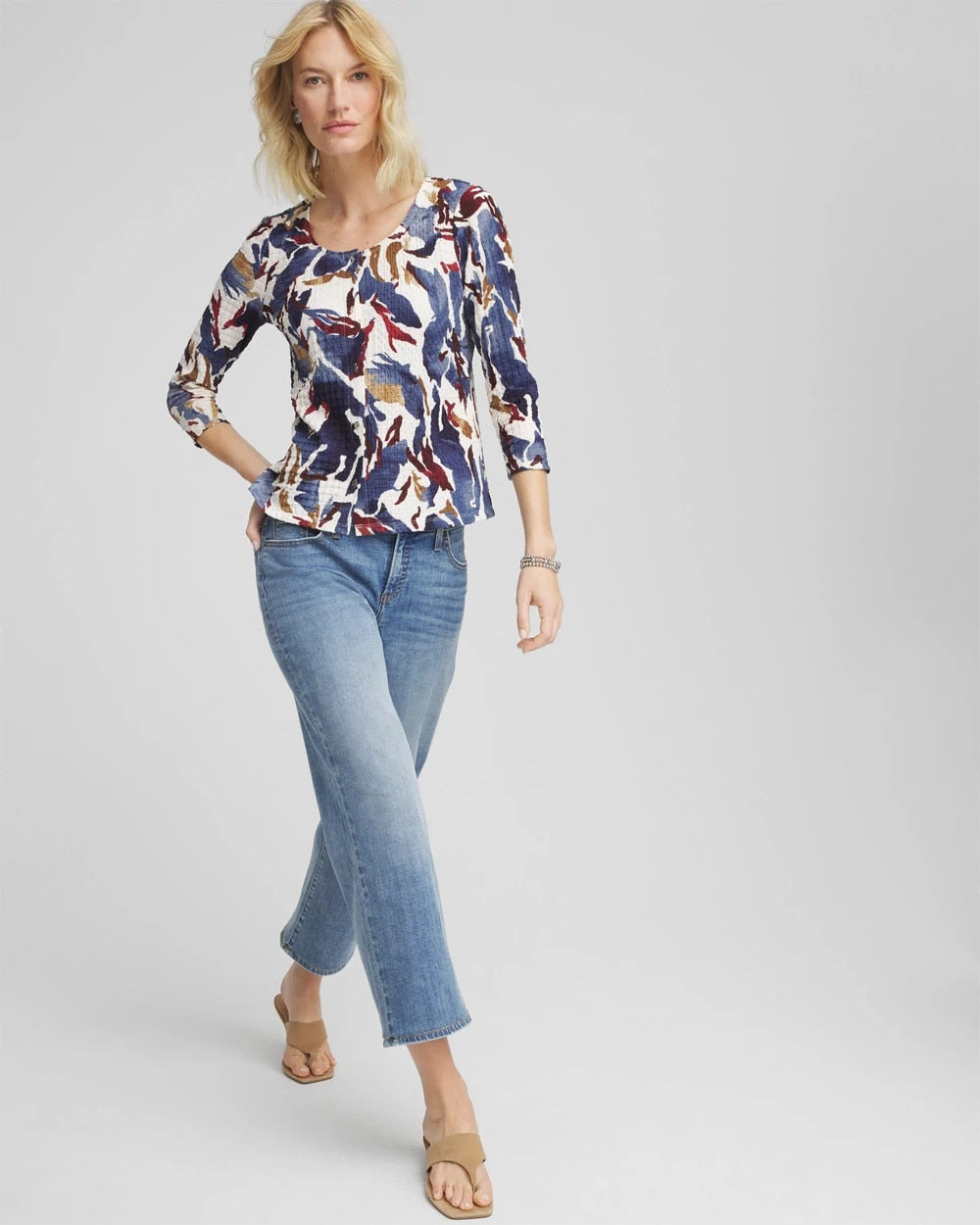 Chico's Sale - Printed Textured Scoopneck Cardigan Ecru